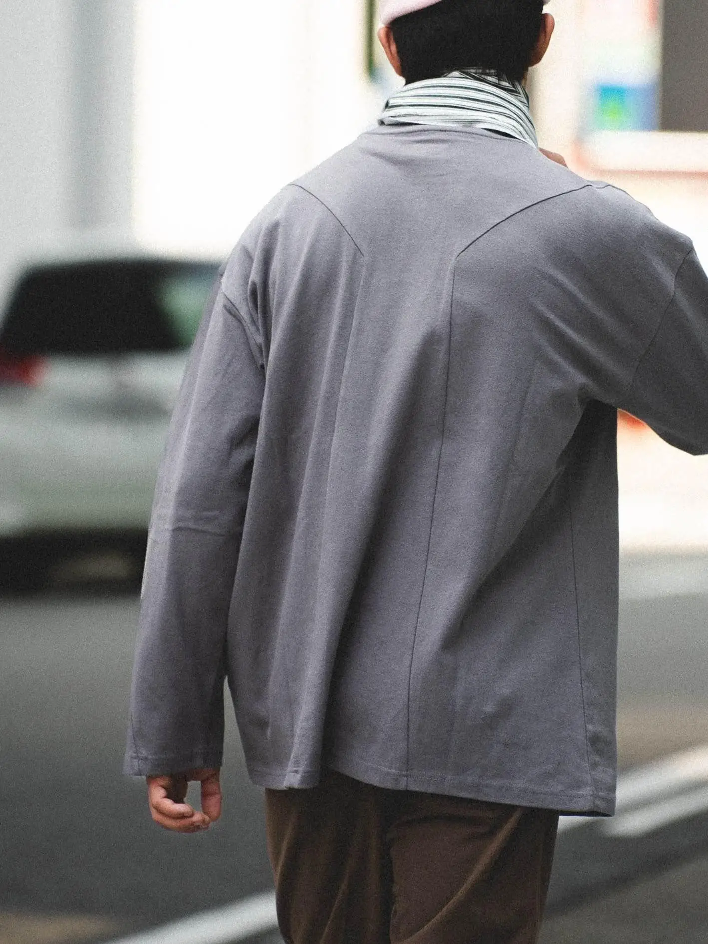 Citydive Patchwork Long Sleeve Tee Vintage Feel Full Cotton Youth Fashion Loose Fit Shoulder Width round Neck T-shirt