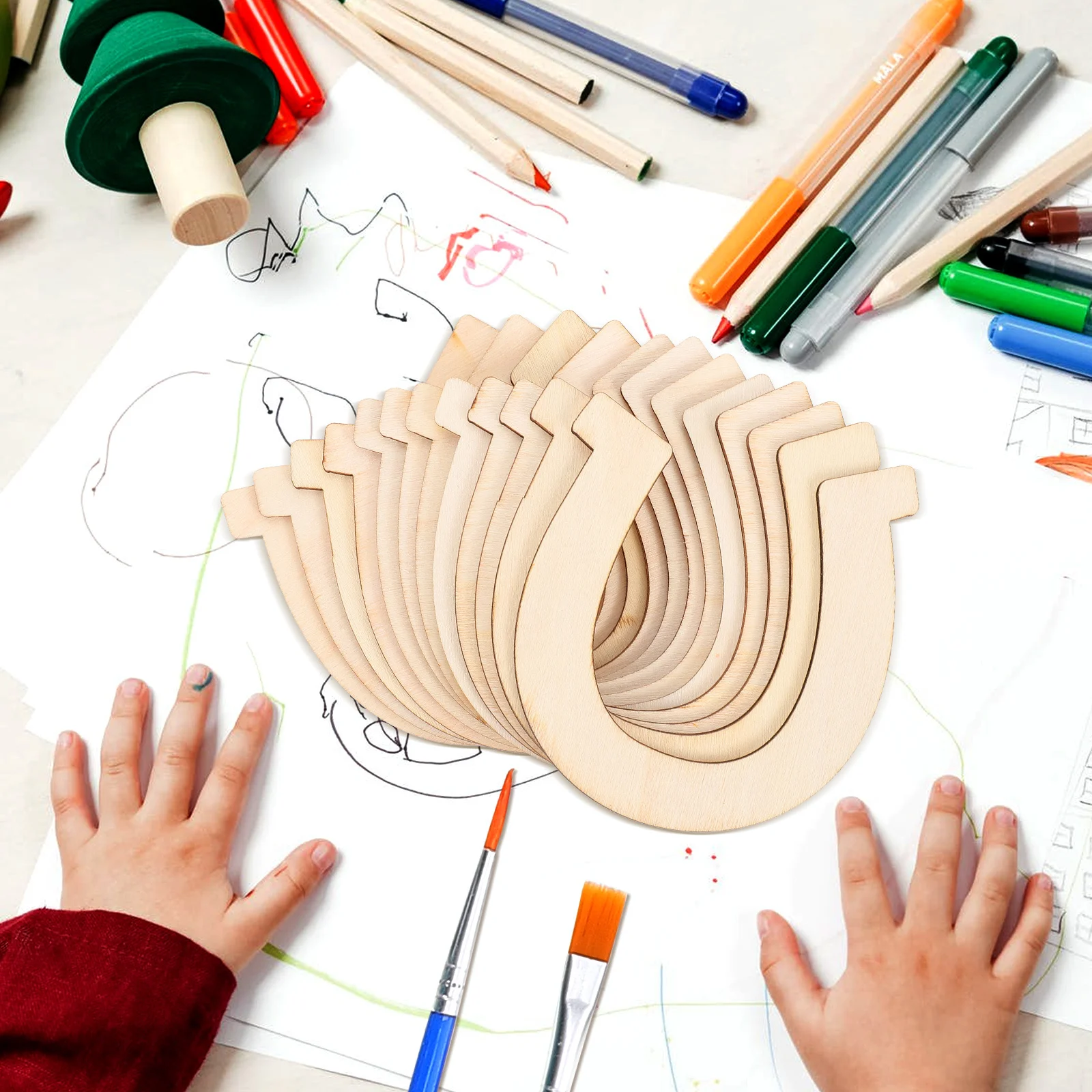 

48Pcs Unfinished Horseshoe Shape Wood Slices DIY Painting Chips Double Sided Wooden Cutouts Decoration Horseshoe Cutouts