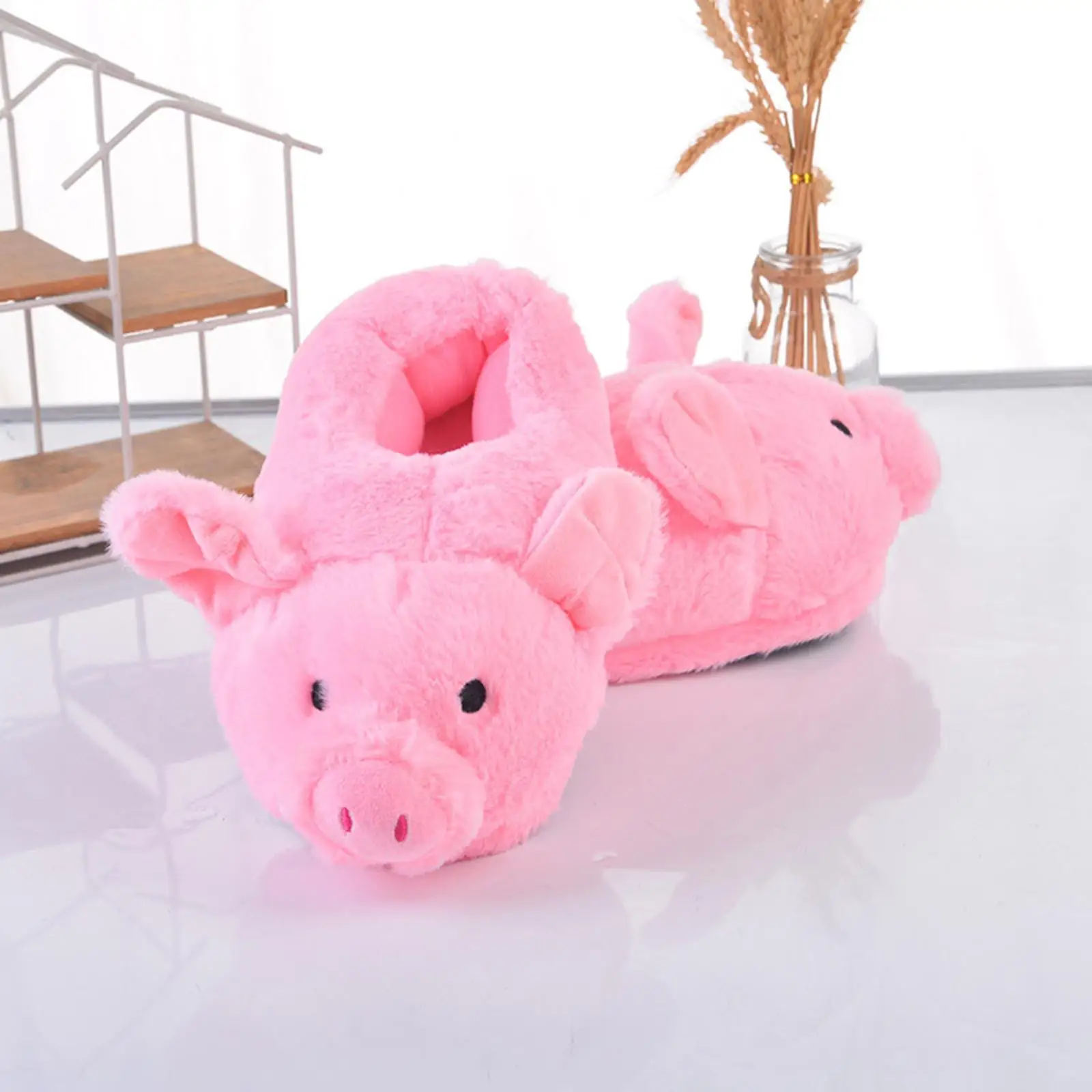 Plush Comfort Pink Pig Slippers Ins Style Cute Pig Animal Cartoon Plush Slippers Non-Slip Furry Shoe