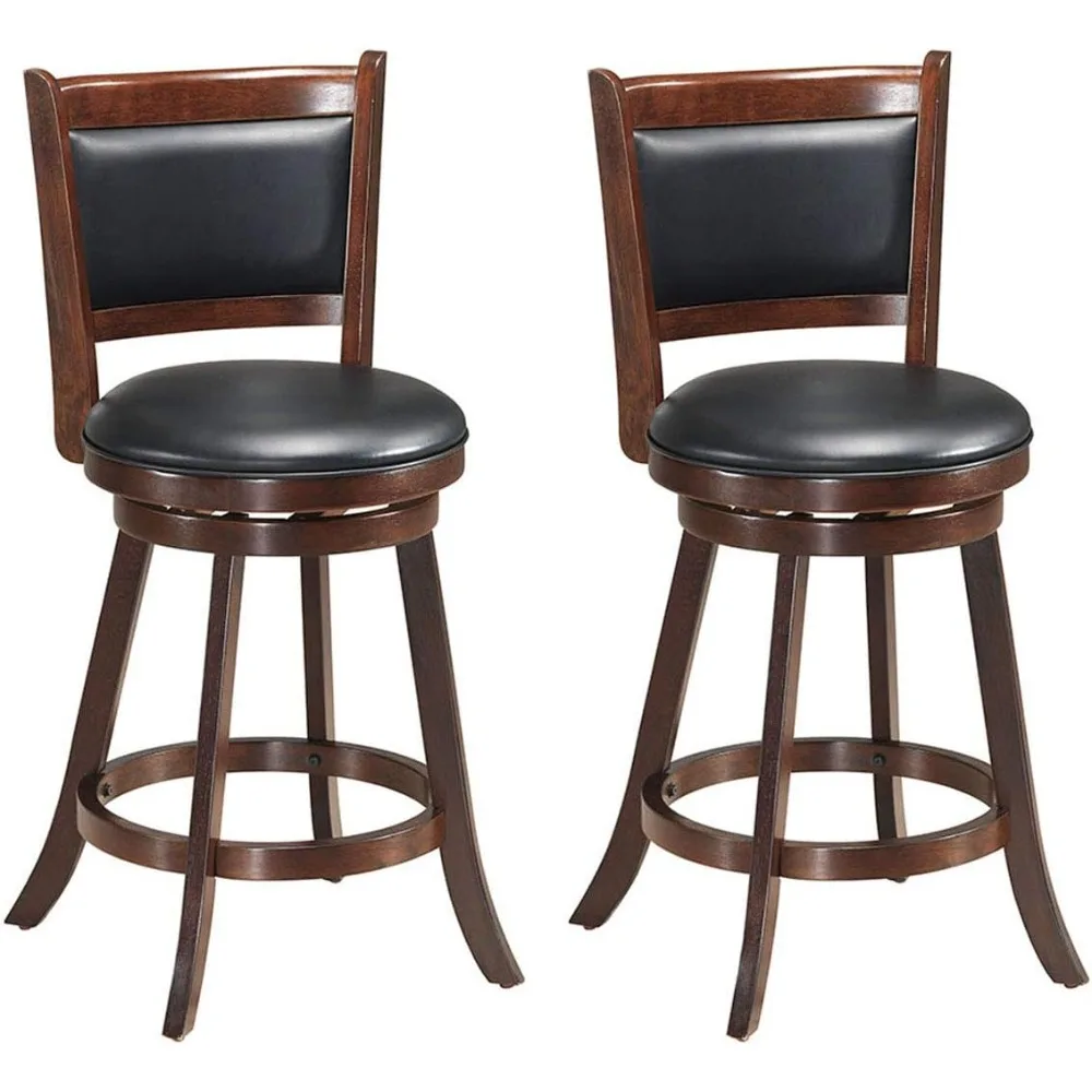 

Bar Stools Set of 2, 24” Counter Height Bar Stools for Kitchen Island, Rubber Wood, Swivel Barstools with Backs for Pub, Bar