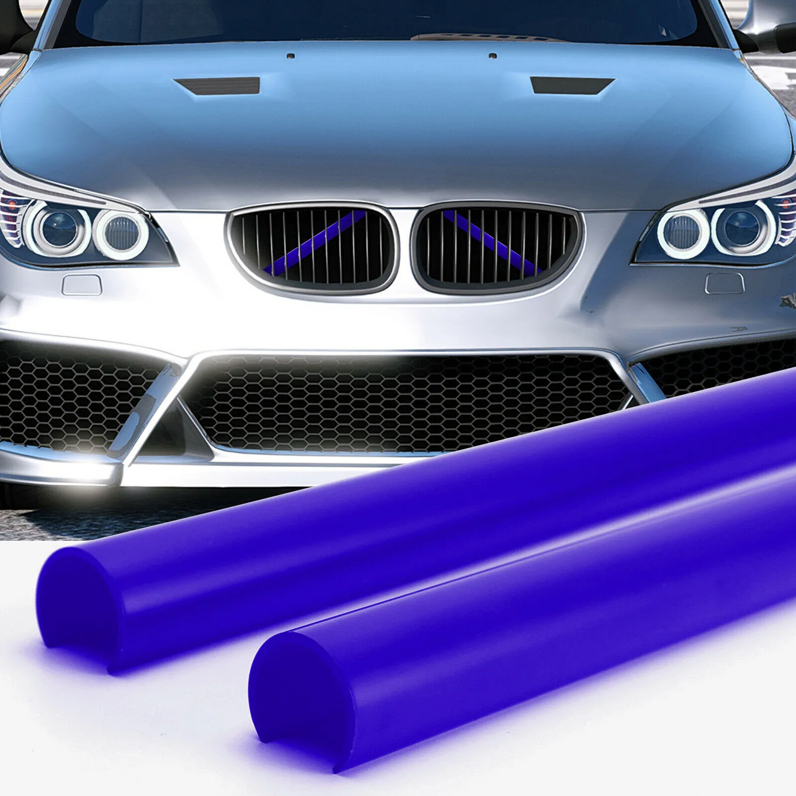 

2 Pcs Car Front Grille Trim Strips Racing Grills 36CM Blue Support Grill Bar For BMW E60 Bumper Frame Cover Trim