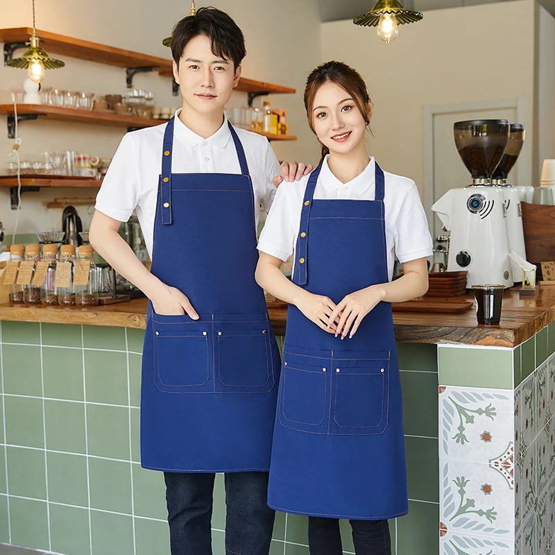 Hot Sale Custom Kitchen Restaurant Embroider Name Workwear Apron For Men Waterproof Canvas Women Black Apron Free Printing Logo