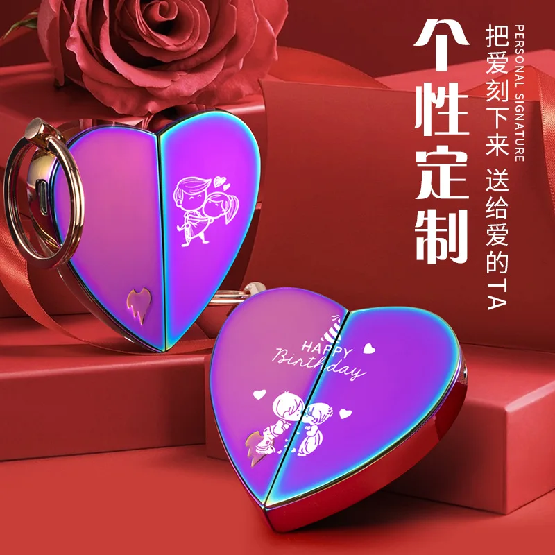 2 in-1 Heart-shaped Gas-electric Dual-purpose Folding Lighter USB Electronic Charging Arc Lighter Flame Butane Gas Lighter Gift