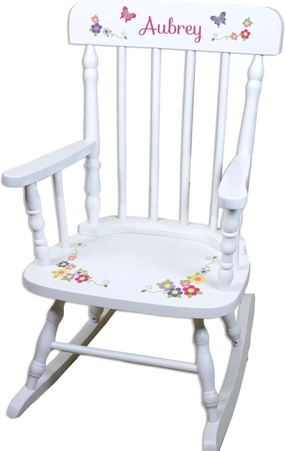 

Personalized White Wood Rocking Chair Toddler Baby Gift (Bright Butterfly Garland)