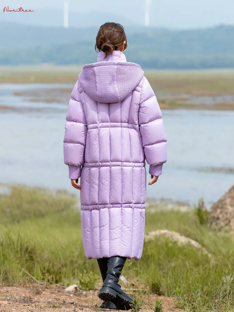 Parka à capuche en duvet de canard blanc pour femme, 95% duvet de canard, long col double, chaud, convient à-30 ℃, hiver