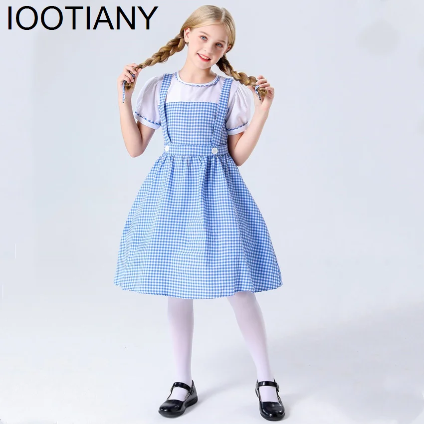 

Child Traditional Blue Plaid Oktoberfest Dirndl Dress Costume for Kid Girls Halloween Party Cosplay Dorothy Wizard of Oz Costume