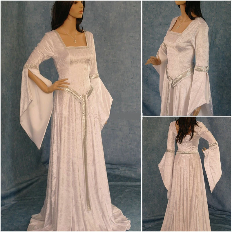 Galadriel Cosplay Costume Arwen Elves Elf Dress Princess ball gown Women Medieval Victorian Wedding Dress Flow Sleeve Dress