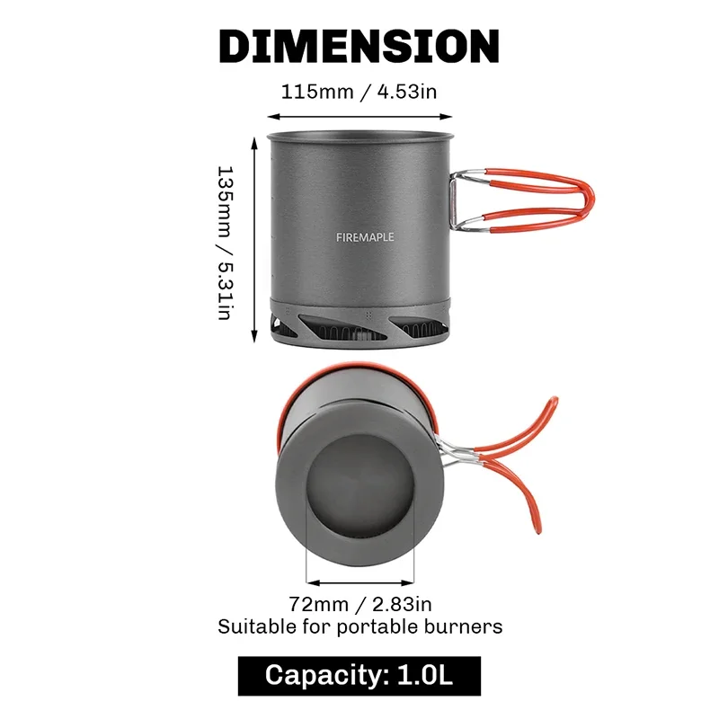 Imagem -03 - Fire Maple-aluminium Alloy Camping Panelas Permutador de Calor Pot Portátil ao ar Livre Viagem Piquenique Louça Chaleira 1l Fmc-xk6