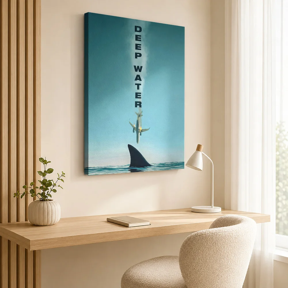 Deep Water Shark Plane Canvas Painting Poster Customized Funny Animal Canvas Wall Art for Kitchen Bathroom Decor Ready to Hang
