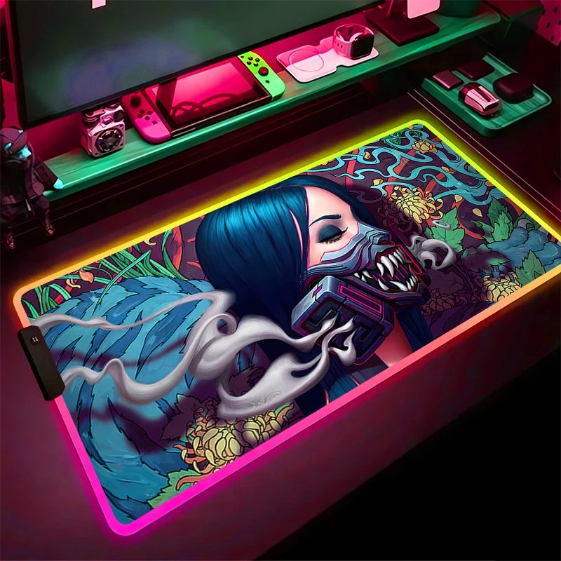 RGB Mouse Pad Non-Slip Rubber Edge locking mousepads Game play mats notebook computer Ghost mask anime girl bolster Home Decor