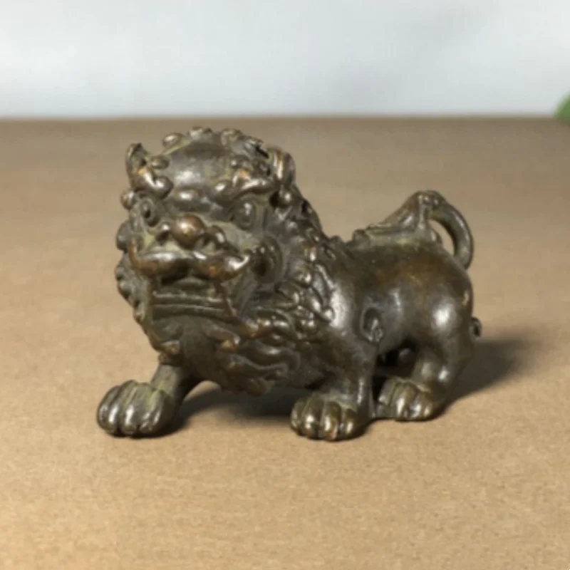 

Antique copper solid mini lion ornament tea ceremony tea pet handle piece home desktop decoration handicraft