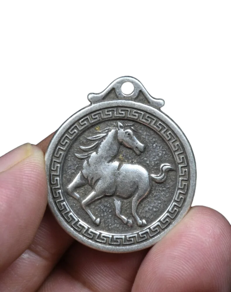 3.4CM Old China Miao Silver Feng Shui Fortune Win Instant Success Horse Pendant