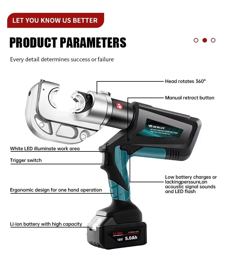HEWLEE HL-400Pro Portable Hydraulic Crimper Tool Crimping Pliers Battery Powered Hydraulic Wire Cable Lug Crimping Tool