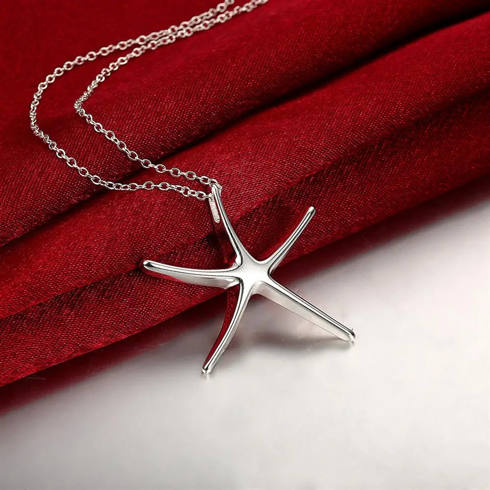 925 Sterling Silver Pretty fine starfish Pendant Bracelet necklace earrings Jewelry set for women fashion Party Christmas Gifts