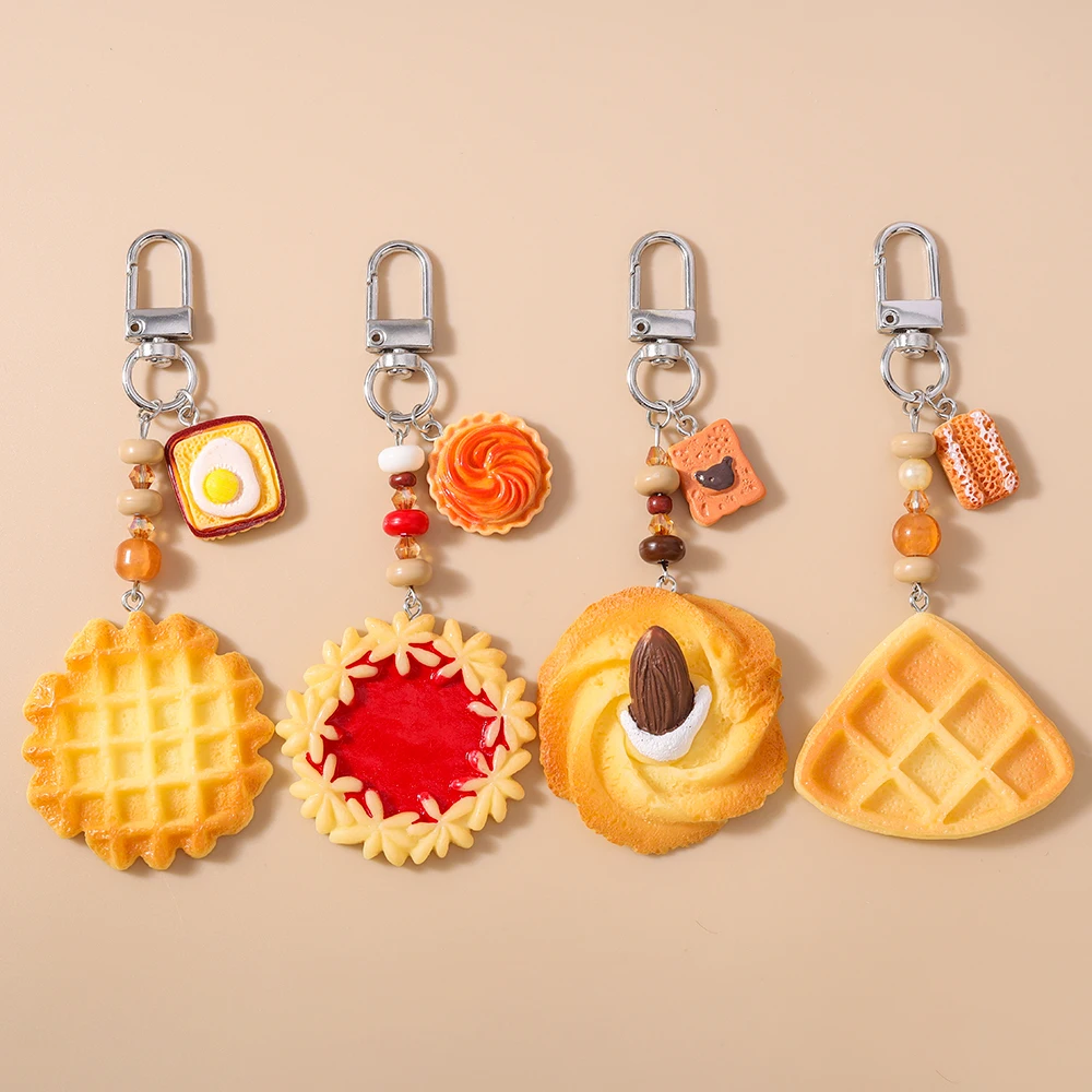 

Fashion Simulation Biscuit Cookie Keychain Waffle Key Ring for Women Girls Handbag Pendants DIY Handmade Key Chain Gift