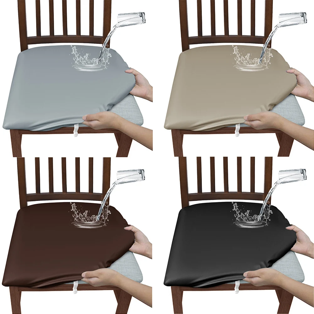 

PU Leather Square Chair Cushion Cover Waterproof Kitchen Dining Seat Slipcovers Removable Dining Room Seat Cushion Chair Covers