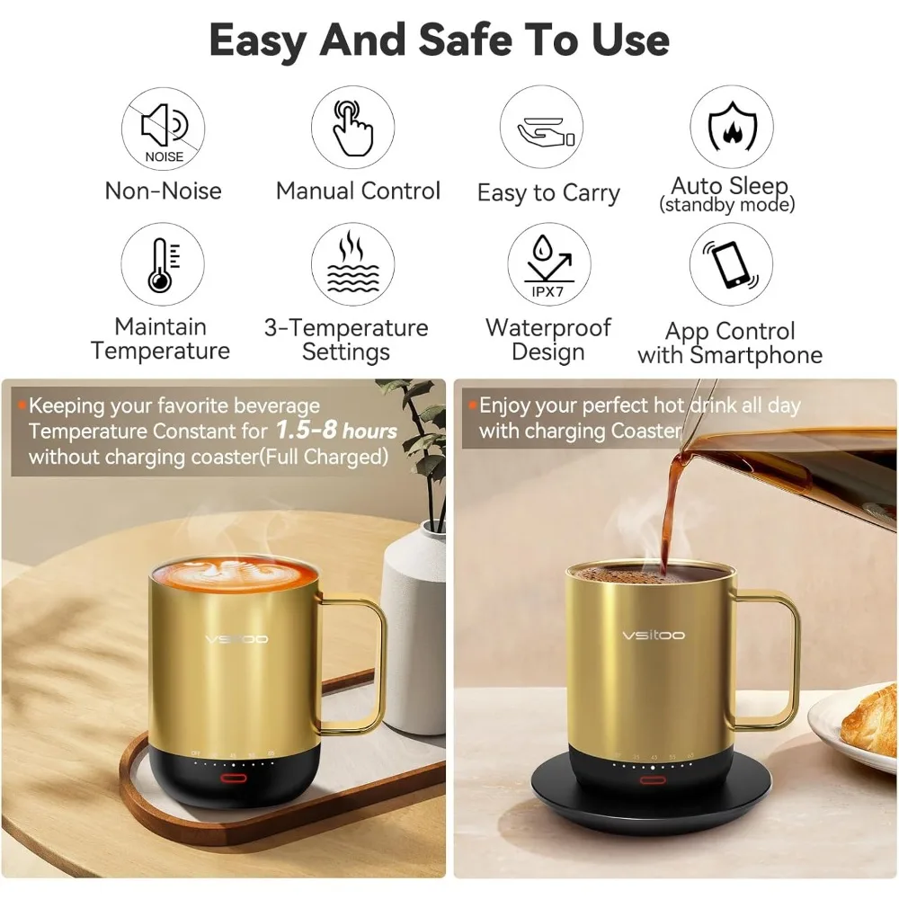 S3pro Temperature Control Smart Mug 2 with Lid, Self Heating Coffee Mug 14 oz, 90 Min Battery Life - APP & Manual Controlled