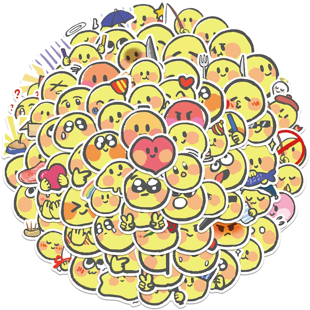 50pcs Hand Drawn Little Yellow Face Stickers Cartoon Cute DIY Graffiti Decals For Laptop Luggage Skateboard Scrapbook Stickers