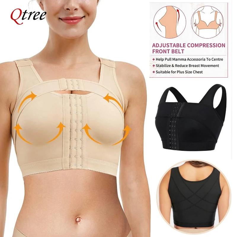 Qtree damski biustonosz push-up z zamknięciem z przodu po operacji korektor postawy urządzenie do modelowania sylwetki kompresyjna bielizna modelująca z opaską podtrzymującą piersi