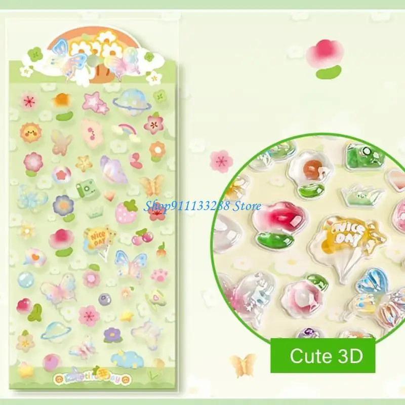 G88D Cartoon 3D Stickers Scrapbooking Stickers Ocean Animal Butterfly Dessert Stickers for Planner Journals Tablet Skateboard