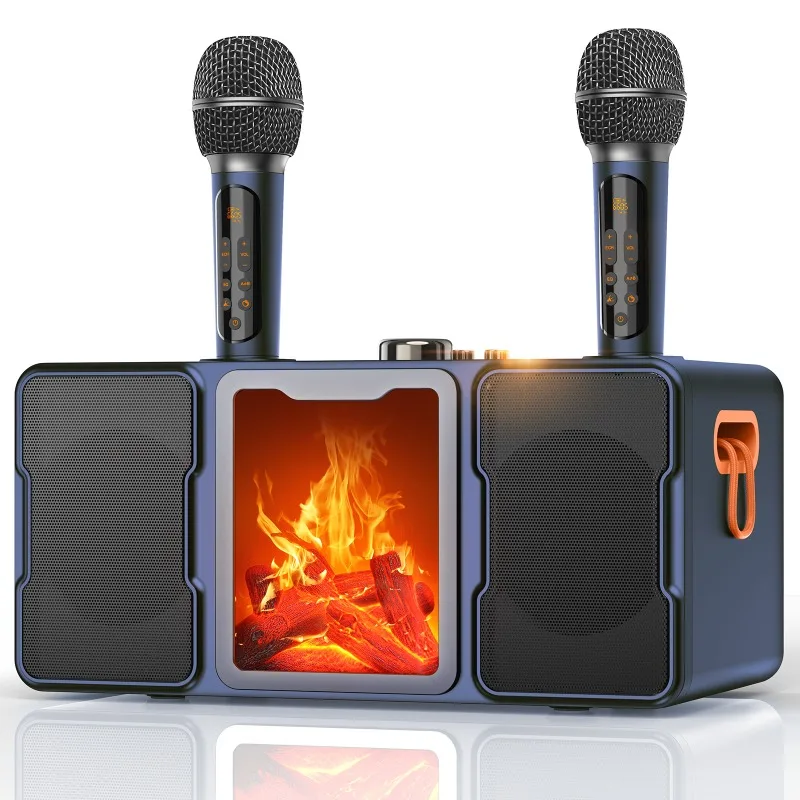 

Retro Flame Lamp Wireless Bluetooth Speaker Dual Microphone Karaoke Machine Home TV Projection Subwoofer