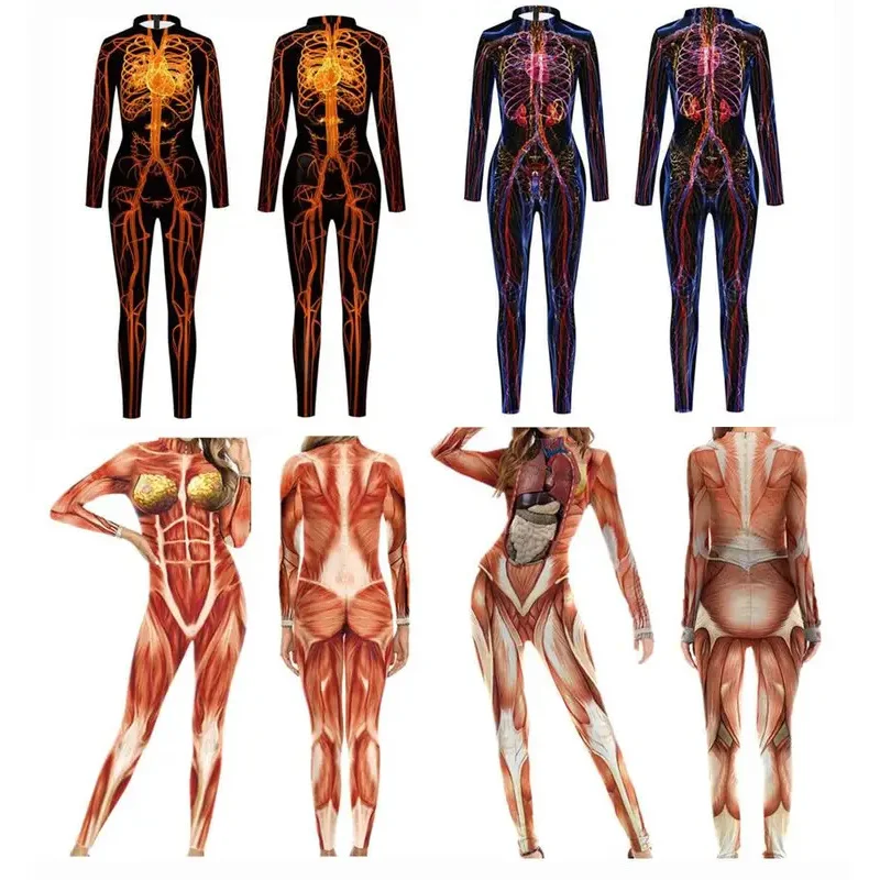 

l2025l Хэллоуин женщина структура человеческого тела тканевый комбинезон человеческий торс анатомический прибор Хэллоуин вечеринка необычный купальник зентай