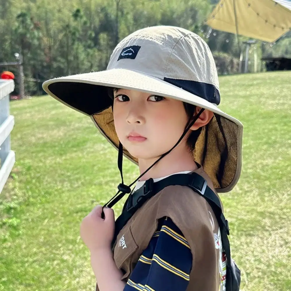 Big Brim Shawl Children's Summer Hat Sun Protection Neck Ear Cover Kids Sunscreen Hat Anti UV Bucket Cap Kids Beach Caps