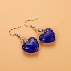 QianBei Noctilucent Handmade Murano Lampwork Glass Mix Color Women's Flower Glass Heart Pendant Earrings