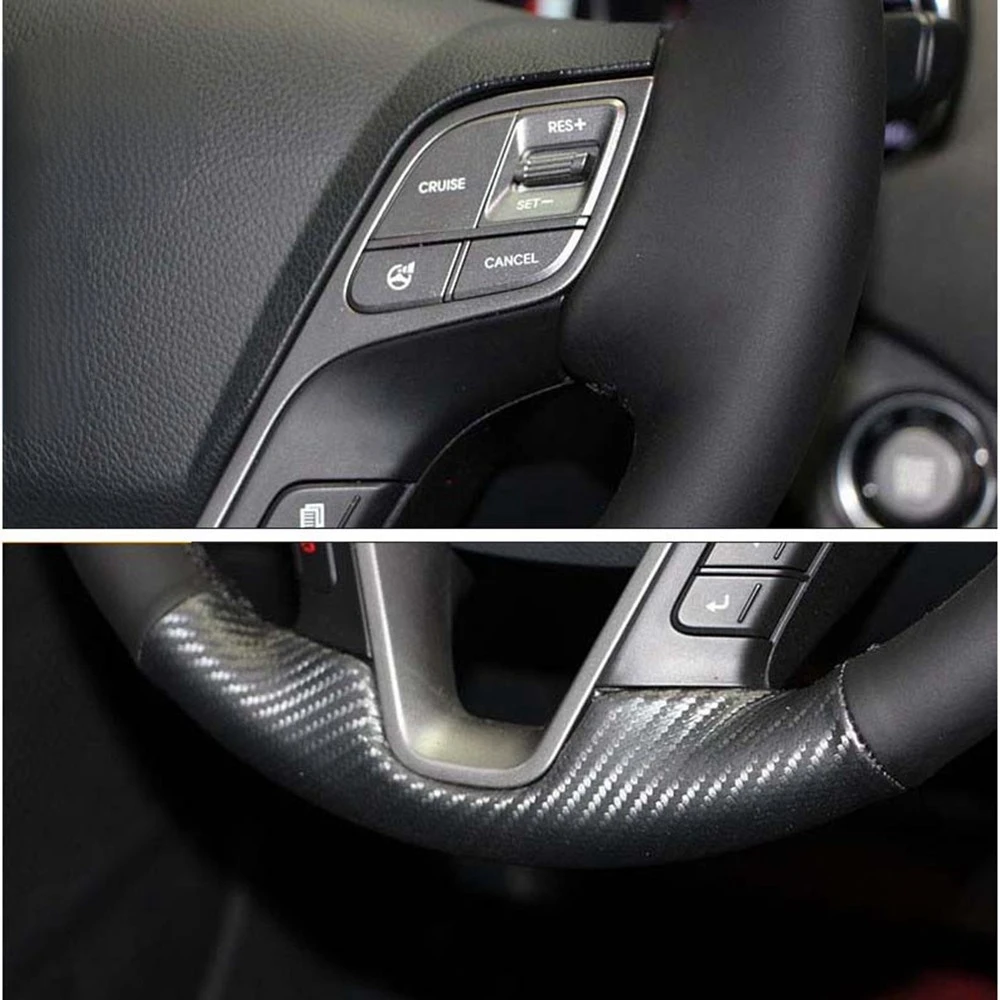 Black Genuine Leather Carbon DIY Car Steering Wheel Cover for Hyundai ix45 Santa Fe 2013 2014 2015 2016