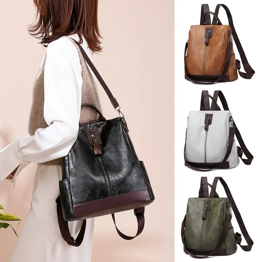 

Portable PU Leather Shoulders Backpack Anti-theft Multi-pocket Travel Rucksack Large Capacity Adjustable Strap Computer Backpack