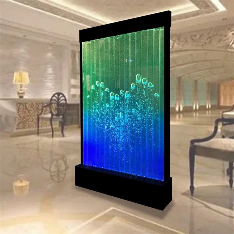 カスタムインテリア装飾機能付き、床置き型アクリルバブルウォール、RGB LEDライト搭載、デジタル制御可動式パン