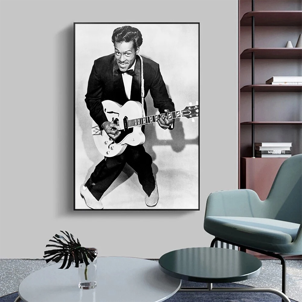 Chuck Berry Poster Canvas Art Black White Classic Wall Picture Artwork Painting Print Bedroom Home Decor