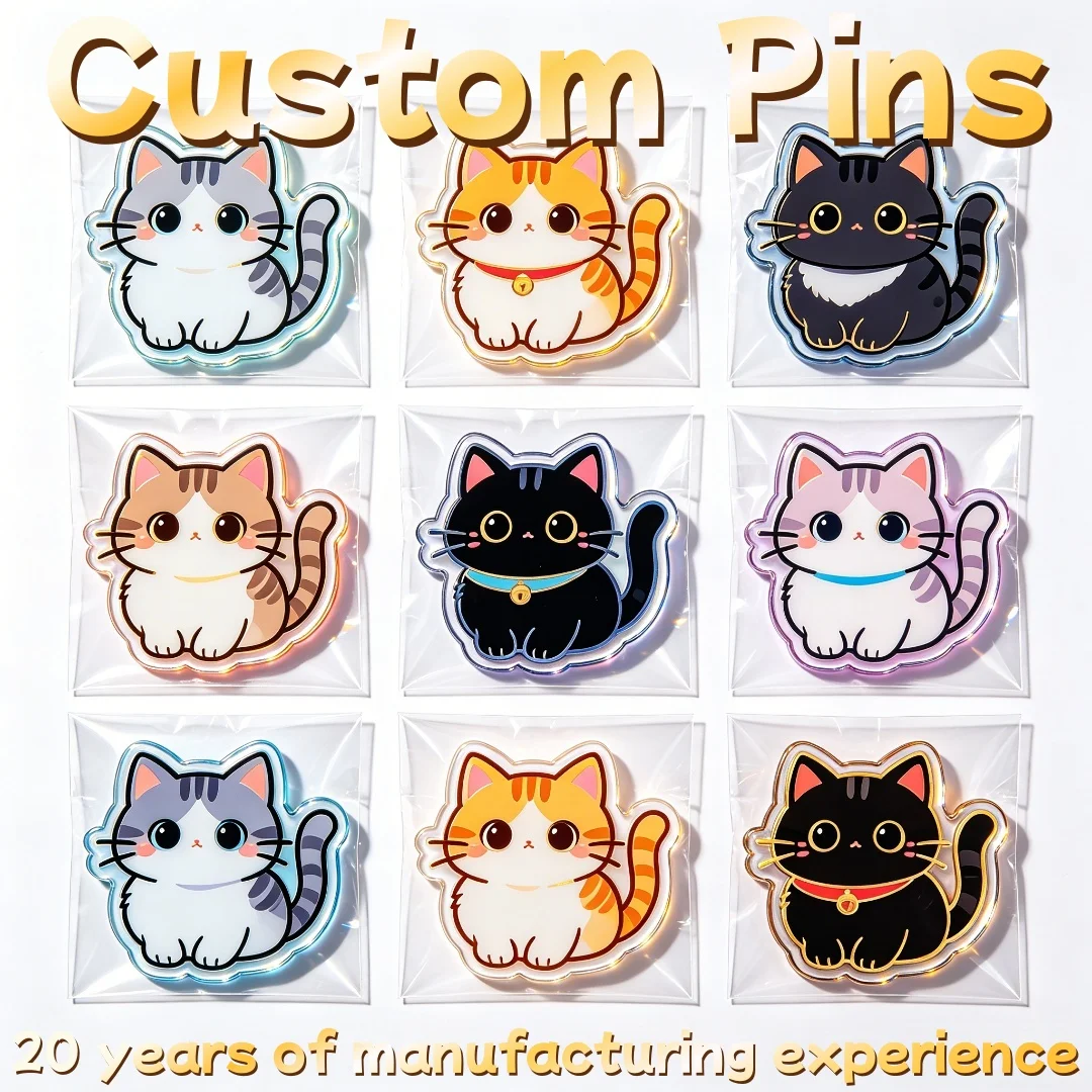 Custom Lapel Pin Cute Cartoon Cat Acrylic Badge Kawaii Kitten Pet Lover Backpack Clothing Decor Gift For Cat Fans