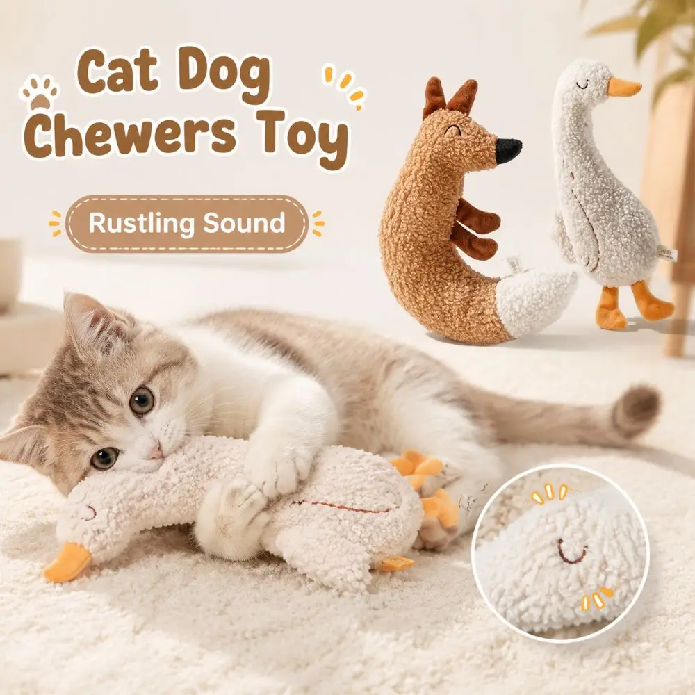 Juguete para masticar con forma de ganso para gatos y perros, sonido crujiente, divertido para el entretenimiento, juguete para la dentición de mascotas, muñeco de dibujos animados, juguete interactivo para gatos, alivia el aburrimiento
