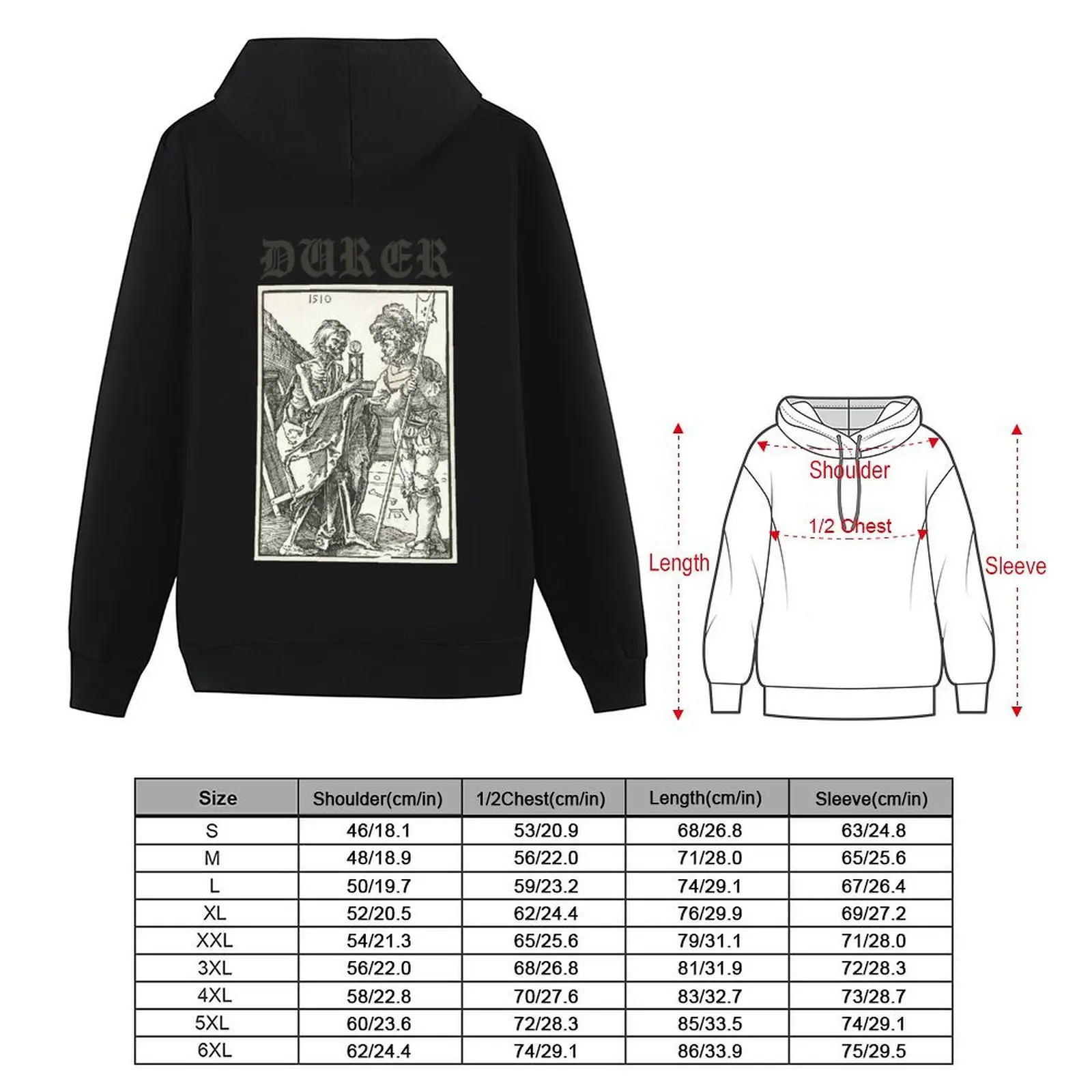 الموت والجندي (Albrecht Dürer) هوديي أزياء الرجال مقنعين قميص الرجال العرق قميص الجرافيك هوديس #4