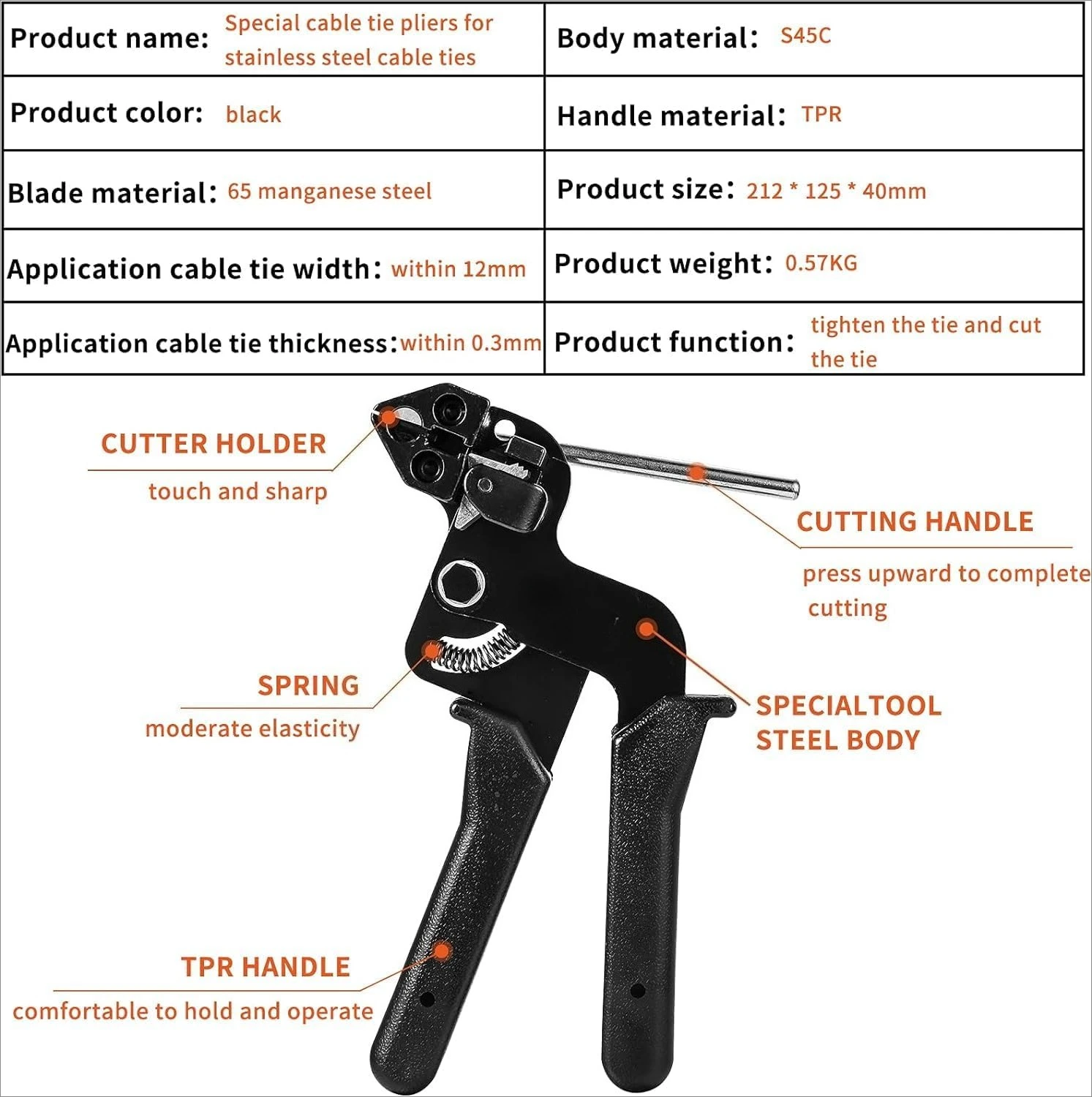 100PCS Cable Ties Plier with Hand Stainless Steel Tie Tool Self-Locking Fastening Strap Cutting Tool Automatic Zip Cutter