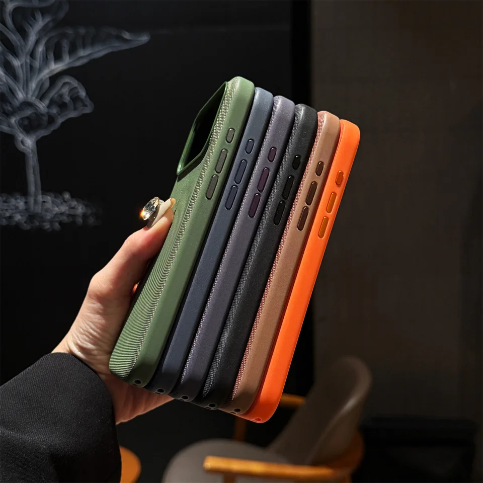 Funda de tela técnica original para iPhone 17 Air 16 15 14 Plus 13 12 11 Pro Max, compatible con MagSafe, suave anti-deslizante a prueba de golpes 5