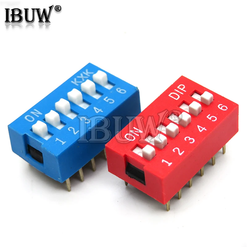 10PCS Slide Type Switch Module 1 ~ 12 Bit 2.54mm Position Way DIP Blue Pitch Toggle Switch Blue Snap Switch For PCB 8PIN 6PIN