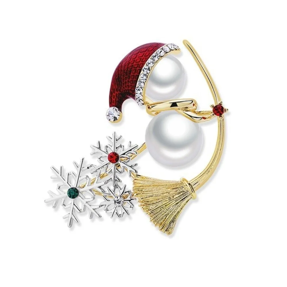 Pearl Christmas Snowman Brooch Santa Claus Deer Snowflake Christmas Pin Rhinestone Enamel Pins Red Xmas Brooch New Year Gift