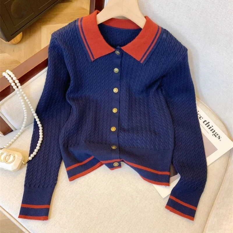 الحياكة التباين المرقعة نمط Preppy البلوزات ربيع الخريف مرونة الخصر مطوي الحلو ألف خط تنورة أزياء النساء الملابس
