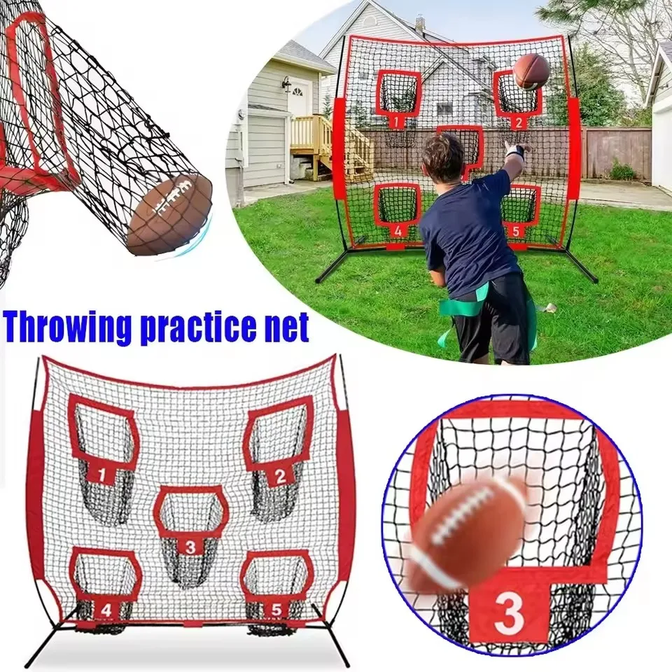 Heavy Duty 7x7 Soccer Rugby Net 5 Goal Pockets Quick Setup Quarterback Training Gear Portable Football Target Net