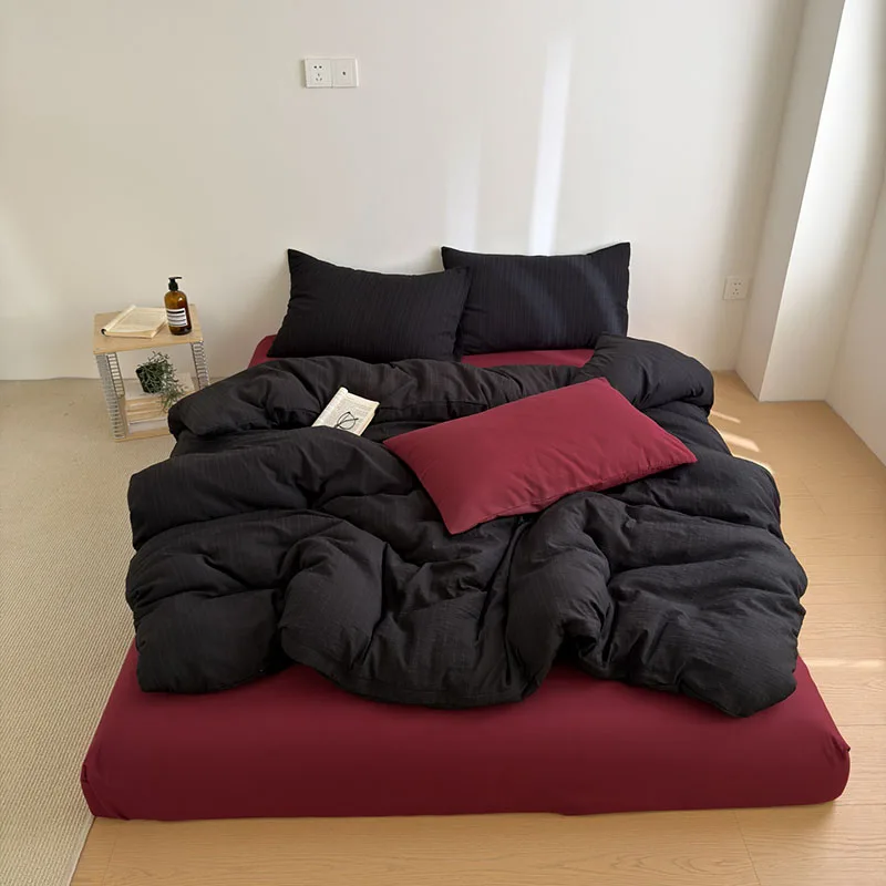 

Fashion Two-Tone Texture Stripes Bed Sets Nordic Washable Skin-Friendly Bedding Set Four Season Queen Double Size Home Textile