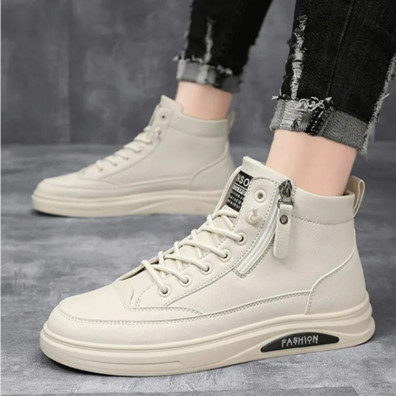 Casual Shoes Fashion Comfortable Soft Leather Mid-top Sneaker Luxury Waterproof Men's Boots Business Outdoor Work Boot Men Shoes