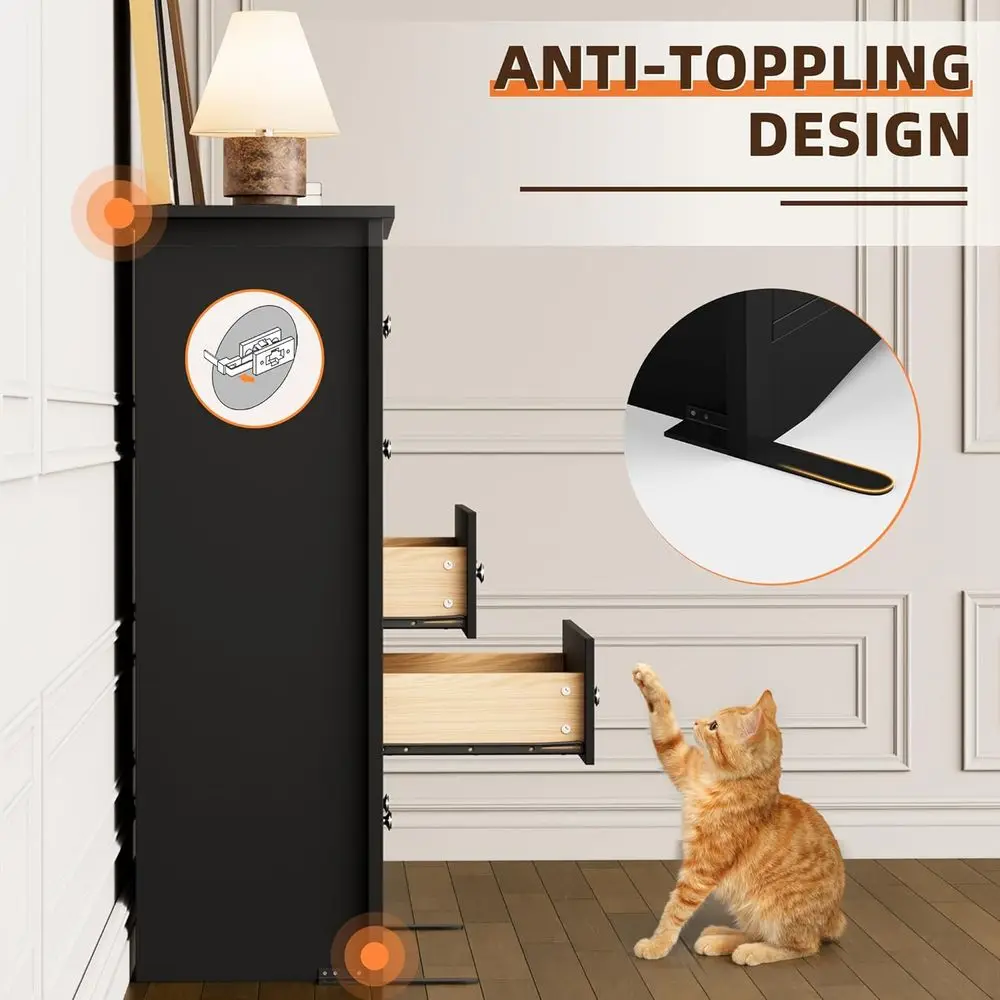 DAFIFY 5단 서랍장, 넓은 수납장, 옷장 정리함, 복도용 블랙