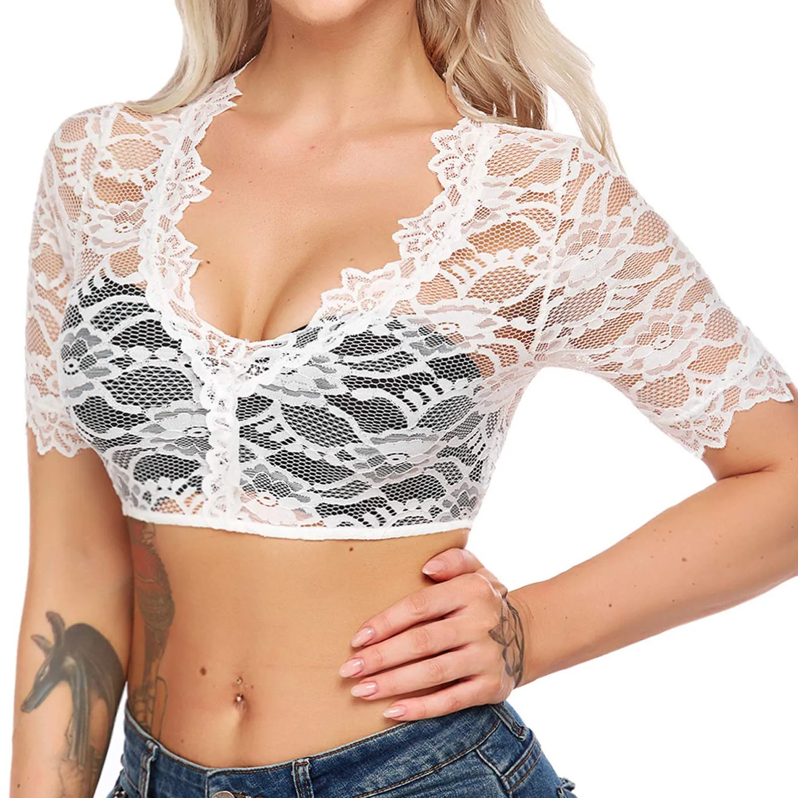 Female Elegant Classical Shirts Halloween Beer Festival Regular Bottom Lace Panel Small Shirt Tops Solid Color Women's Blouses