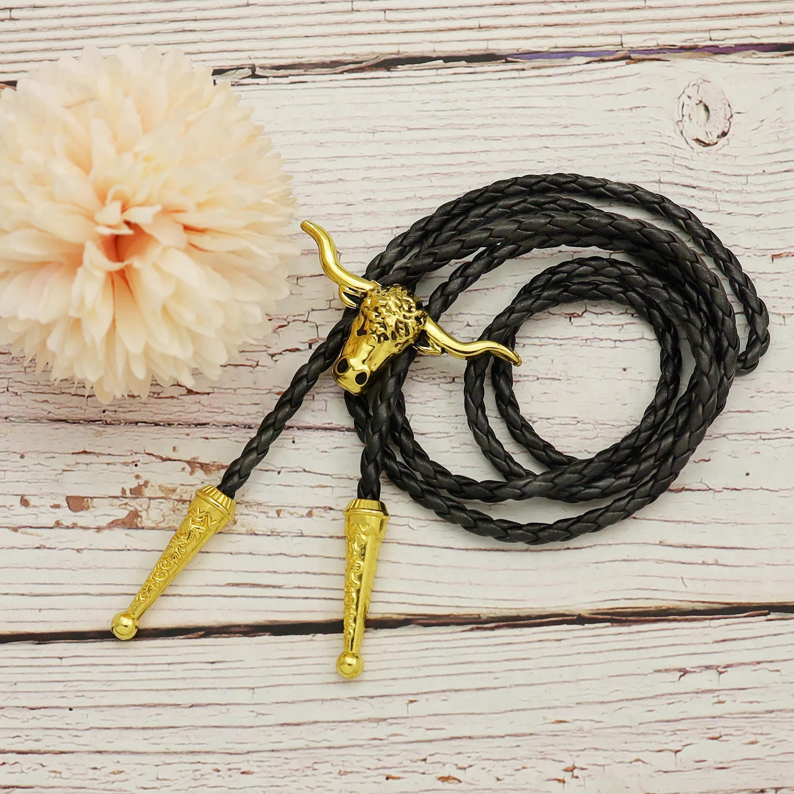 Neuheit Western Cowboy Bolo Krawatte für Herren Kuh Schädel Design Schwarz Leder Seil Vintage Krawatte Bull Kopf Anhänger Damen Schmuck – Detail 9