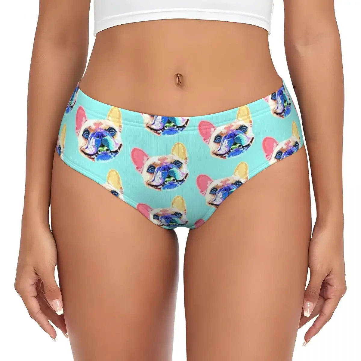 Custom Smiling Rainbow French Bulldog Panties Briefs Women's Comfort Briefs Underwear Breathable Female Underpants