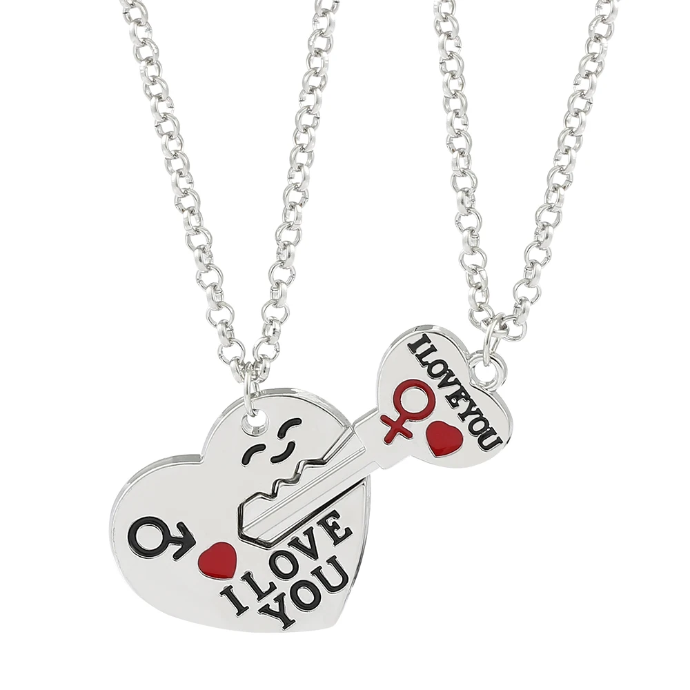 Ich liebe dich Paar Herz schloss und Schlüssel Anhänger Halsketten für Frauen Mädchen 2 teile/satz Jubiläum Valentinstag Accessoires Schmuck Geschenk