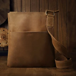 Handmade Vintage Genuine Leather Crossbody Bag Retro Cowhide Shoulder Bag Fashion Messenger Bag Men Office 10 inch Laptop Bag