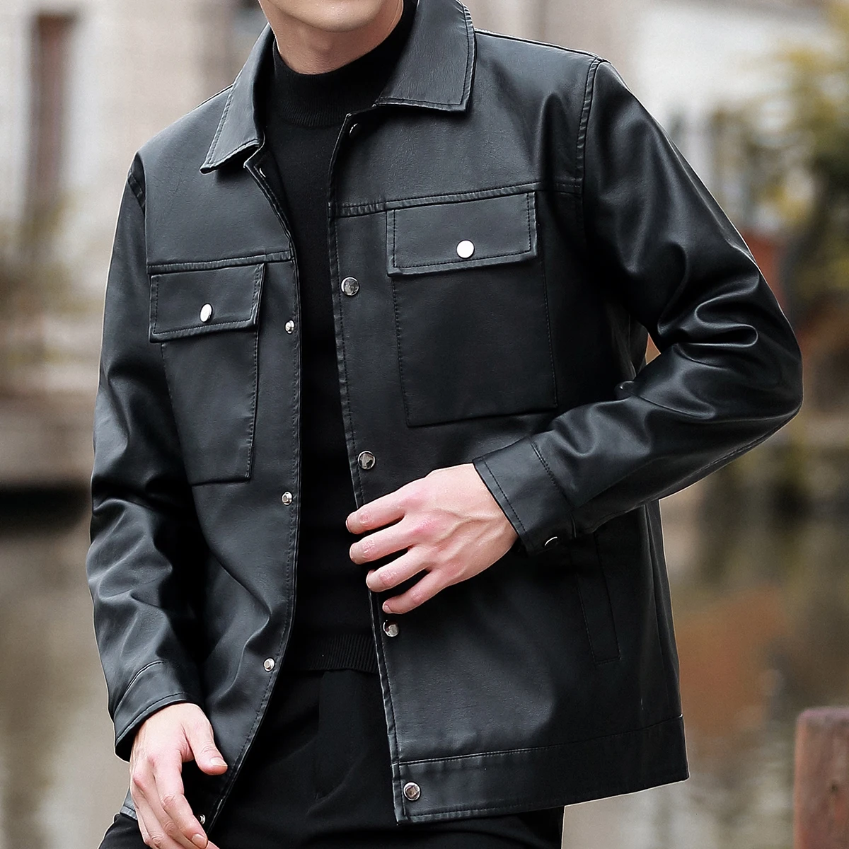 Roupas Masculinas chaqueta de cuero transpirable cómoda ropa de hombre de alta calidad moda Casual estilo ropa de calle Parkas con solapa